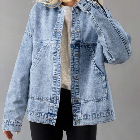 Light Blue Denim Jacket oversized women casual - Picture 5 of 9